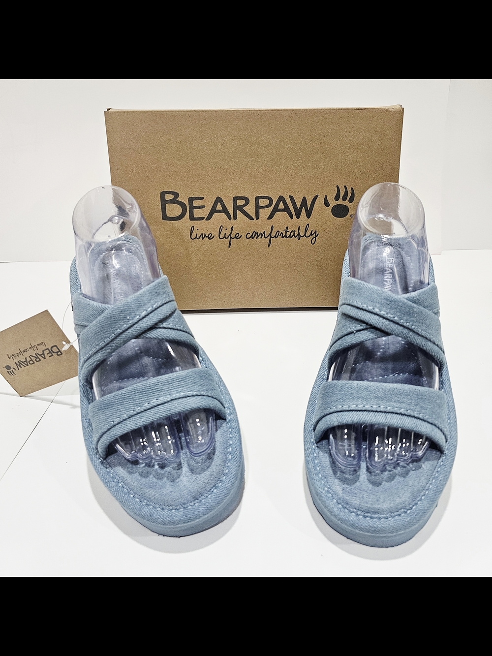 BearPaw Light Blue Suede Open-Toe Slide Sandals